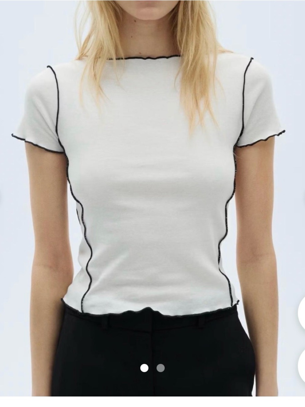 Mango White Short Sleeve Top with Black Contrast Trim